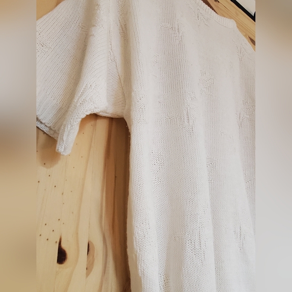 Vintage Worthington No Size White Knit Embroidered Short Sleeve Sweater - Picture 3 of 8